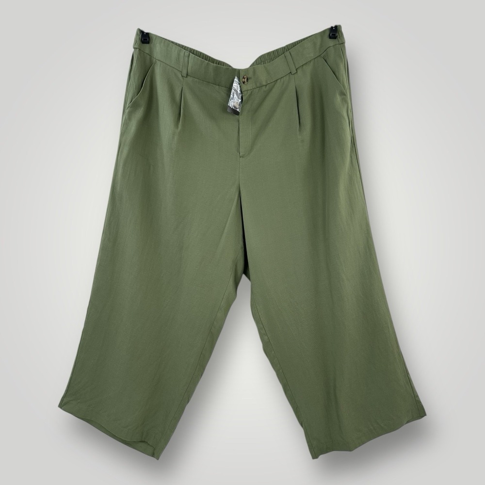 NEW $69 Torrid Wide Leg Studio Linen Blend Pants 26 High Rise Olive Green NWT